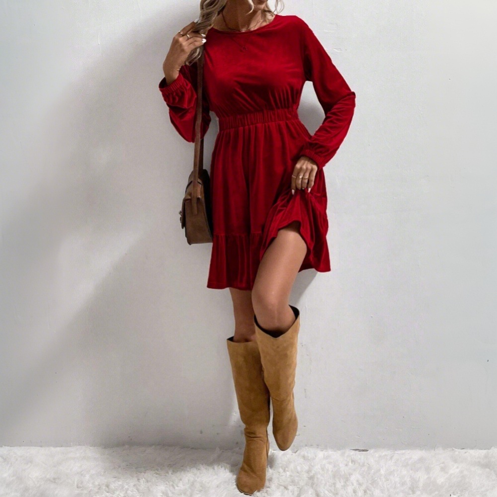 European American Style Velvet - Midi Dress ulasan dan harga